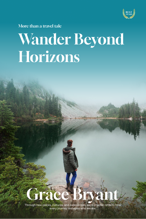 Man overlooking misty mountain lake with text overlay
