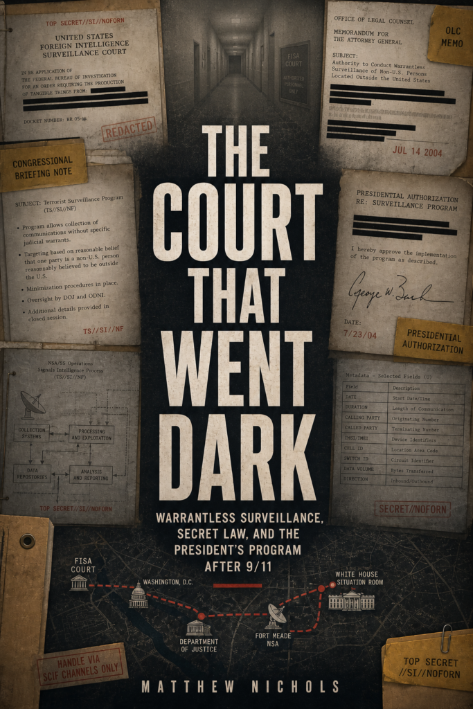 Book cover featuring classified surveillance documents and title